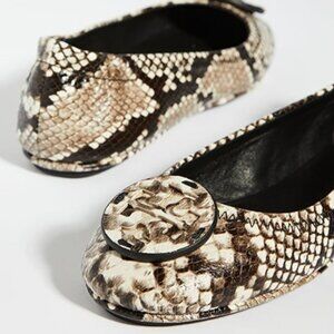 Tory Burch Snake-Print Leather Logo Ballet Flats in Beige, Brown & Black
